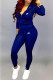 Blue Fashion Sportswear Print Patchwork Hooded Collar Long Sleeve Two Pieces