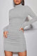 Grey Fashion Casual Solid Basic Turtleneck Long Sleeve Dresses
