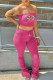 Rose Red Fashion Sportswear Print Patchwork Strapless Sleeveless Two Pieces