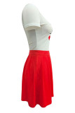 Red Casual Print Make Old Fold O Neck Short Sleeve Two Pieces