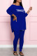 Blue Fashion Casual Print Letter O Neck Long Sleeve Two Pieces