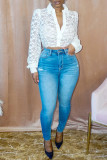 Yellow Fashion Sexy Patchwork See-through Turndown Collar Tops