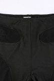 Black Sexy Solid Patchwork See-through Regular High Waist Pencil Patchwork Bottoms