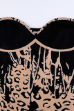 Brown Sexy Print Patchwork Strapless Regular Jumpsuits
