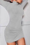 Beige Fashion Casual Solid Basic Turtleneck Long Sleeve Dresses