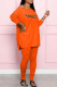 Orange Fashion Casual Print Letter O Neck Long Sleeve Two Pieces