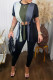 Black Sexy Striped Tassel Patchwork Slit O Neck Short Sleeve Two Pieces