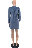 Light Blue Casual Solid Patchwork V Neck Cake Skirt Dresses