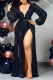 Black Sexy Solid Patchwork V Neck Irregular Dress Dresses
