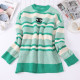 Green Fashion Celebrities Striped Patchwork O Neck Tops