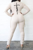 Red Fashion Casual Print Fold Zipper Collar Skinny Jumpsuits
