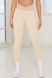 Green Casual Sportswear Solid Patchwork High Waist Skinny Trousers