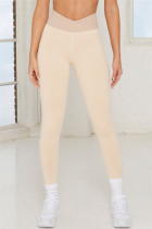 Apricot Casual Sportswear Solid Split Joint High Waist Skinny Trousers