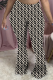 Cream White Casual Print Patchwork Boot Cut Mid Waist Speaker Full Print Bottoms