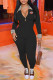 Black Fashion Sexy Print Patchwork Turndown Collar Jumpsuits