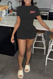 Pink Fashion Casual Letter Print Basic O Neck Short Sleeve Two Pieces