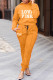 Orange Fashion Casual Letter Print Basic Hooded Collar Long Sleeve Two Pieces