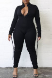 Red Fashion Casual Print Fold Zipper Collar Skinny Jumpsuits