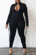 Black Fashion Casual Print Fold Zipper Collar Skinny Jumpsuits