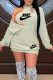 Green Fashion Casual Letter Print Patchwork V Neck Long Sleeve Two Pieces