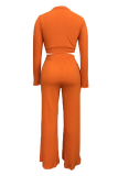Tangerine Red Sexy Solid Split Joint Half A Turtleneck Long Sleeve Two Pieces