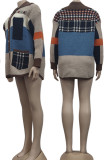 Khaki Casual Print Patchwork Pocket Buckle O Neck Outerwear