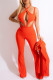 Orange Fashion Casual Solid Hollowed Out Patchwork Long Sleeve Two Pieces