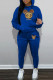 Royal Blue Fashion Street Print Patchwork Hooded Collar Long Sleeve Two Pieces