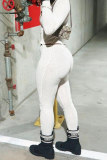 Cream White Sexy Casual Solid Hollowed Out Buttons Turndown Collar Skinny Jumpsuits