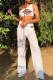 White Fashion Sexy Print Patchwork One Shoulder Sleeveless Two Pieces