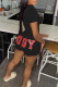 Black Fashion Casual Letter Print Basic O Neck Short Sleeve Two Pieces