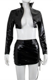 Brown Fashion Sexy Solid Bandage Hollowed Out V Neck Long Sleeve Three-piece Set