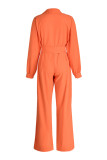 Blue Fashion Casual Solid Basic Turndown Collar Regular Jumpsuits