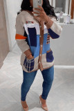 Khaki Casual Print Patchwork Pocket Buckle O Neck Outerwear