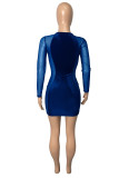Red Fashion Sexy Patchwork See-through O Neck Long Sleeve Dresses