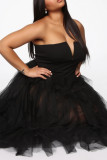 Black Sexy Solid Patchwork Asymmetrical Strapless Ball Gown Dresses