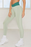 Green Casual Sportswear Solid Patchwork High Waist Skinny Trousers