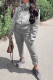 Grey Fashion Casual Geometric Letter Hooded Collar Long Sleeve Two Pieces