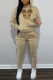 Khaki Fashion Street Print Patchwork Hooded Collar Long Sleeve Two Pieces