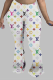 Colour Casual Print Patchwork Boot Cut Mid Waist Speaker Full Print Bottoms