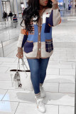 Khaki Casual Print Patchwork Pocket Buckle O Neck Outerwear