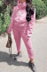 Pink Fashion Casual Geometric Letter Hooded Collar Long Sleeve Two Pieces