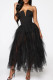 Black Sexy Solid Patchwork Asymmetrical Strapless Ball Gown Dresses