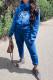 Blue Fashion Casual Geometric Letter Hooded Collar Long Sleeve Two Pieces