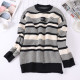 Black Fashion Celebrities Striped Patchwork O Neck Tops