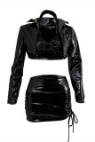 Brown Fashion Sexy Solid Bandage Hollowed Out V Neck Long Sleeve Three-piece Set