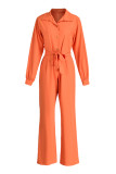 Blue Fashion Casual Solid Basic Turndown Collar Regular Jumpsuits