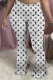 White L Casual Print Patchwork Boot Cut Mid Waist Speaker Full Print Bottoms
