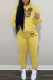 Yellow Fashion Street Print Patchwork Hooded Collar Long Sleeve Two Pieces