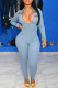 Blue Fashion Sexy Print Patchwork Turndown Collar Jumpsuits